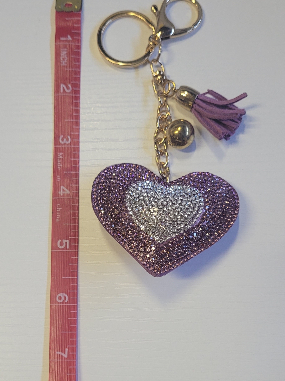 Plum Shaded Heart Crystal Keychain with Tassel